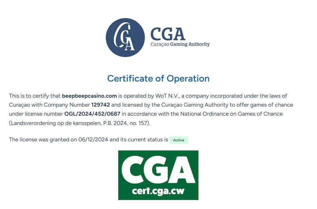 CGA beep beep casino license