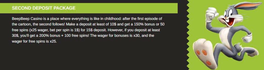 second deposit bonus beep beep casino